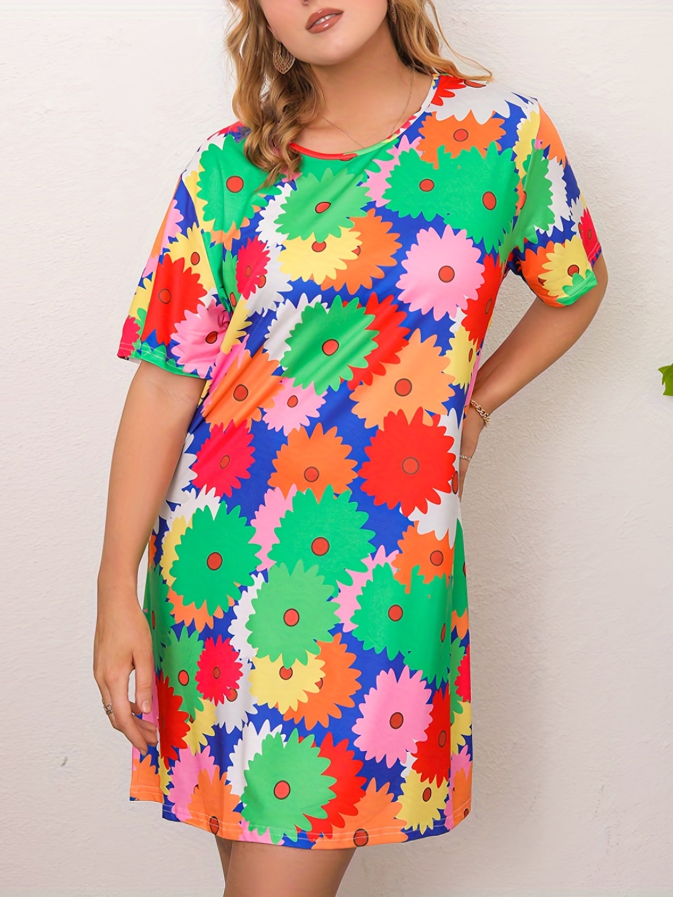 Lounge Dress Women's Plus Allover Floral Print Tee Sleep Dress