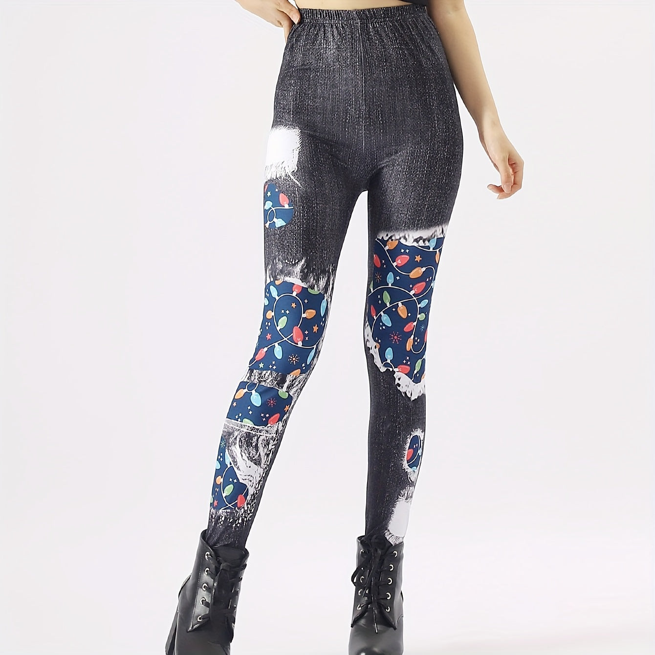 Floral Print Tights High Waist Leggings Women's Stockings
