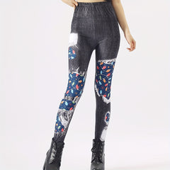 Floral Print Tights High Waist Leggings Women's Stockings