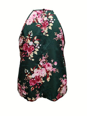 Floral Print Lace Halter Neck Tank Top