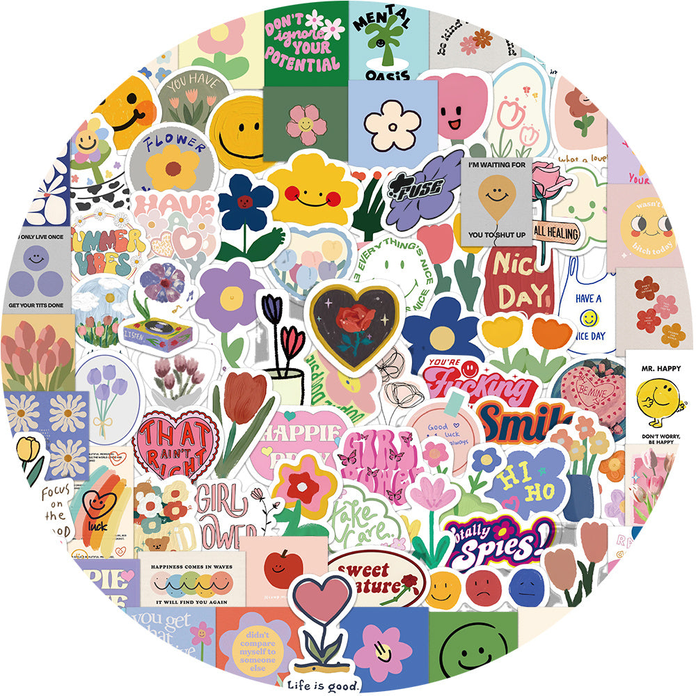 90pcs Flower Doodle Stickers for Phones Laptops Water Bottles & More