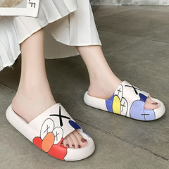 Men's Cartoon Print PVC Slides Anti skid Slip On Open Back Quick Drying Slippers