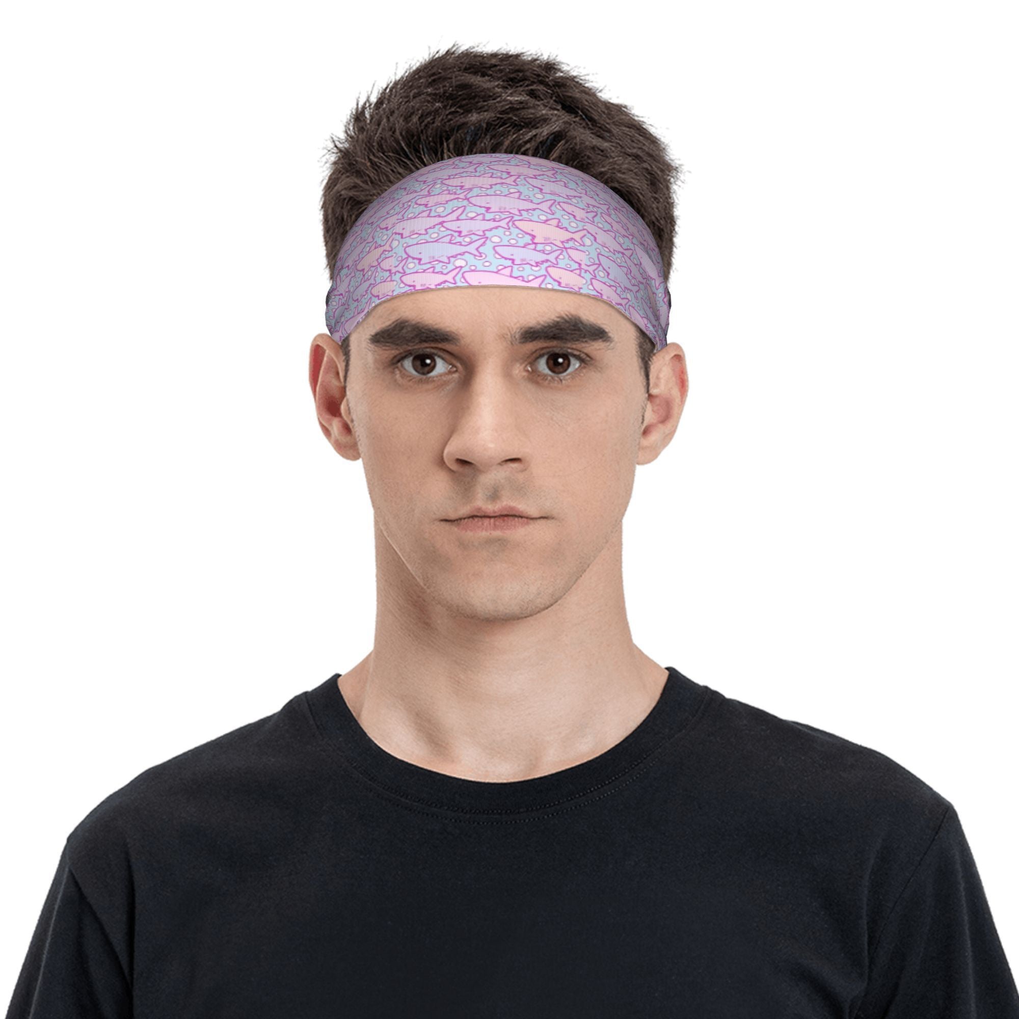 Shark Print Sports Headband Sweat Wicking Stretchy & Breathable Polyester