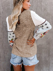 Sporty Embroidered Sleeve Knit Pullover Top