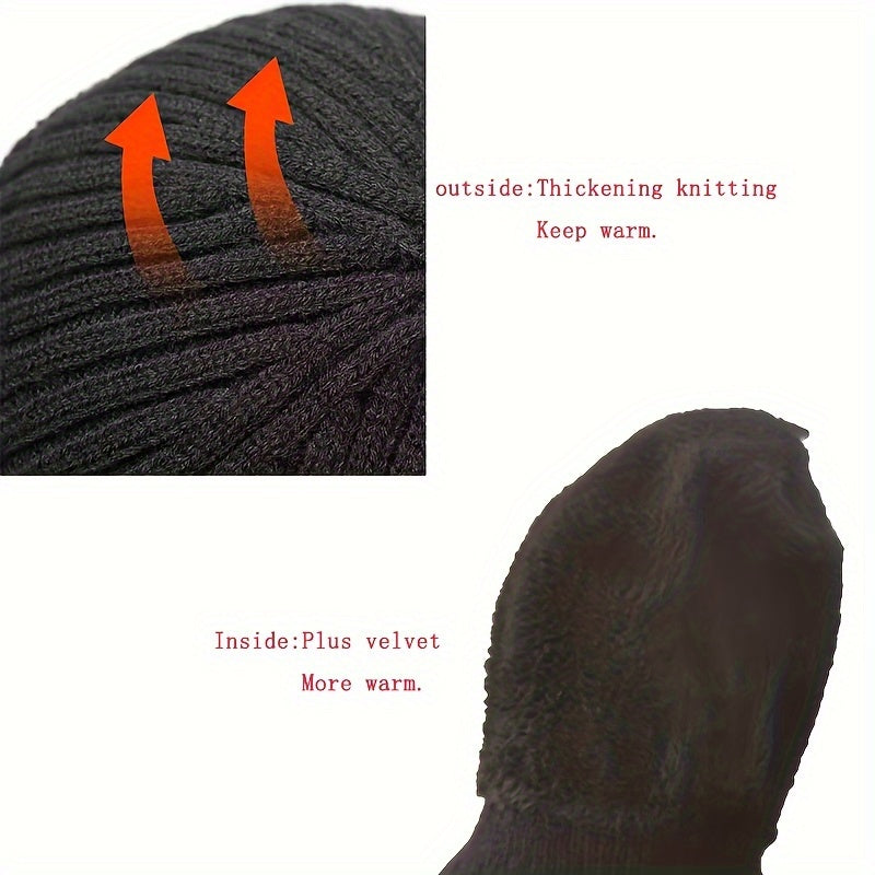Men's Winter Knit Hat With Earflap Velvet Thickened