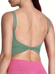 Solid Split Strap Twist Backless Crop Cami Top