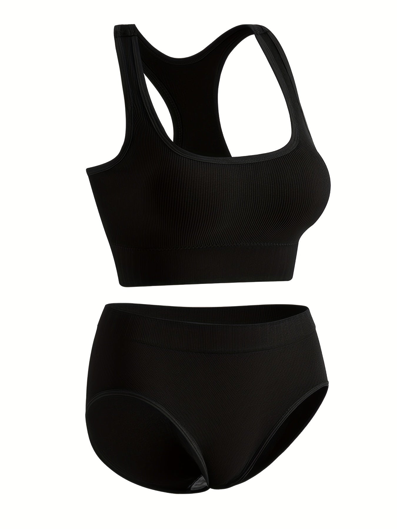 Ribbed Bra & Panties Set Racerback Bralette & Soft Briefs