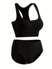 Ribbed Bra & Panties Set Racerback Bralette & Soft Briefs