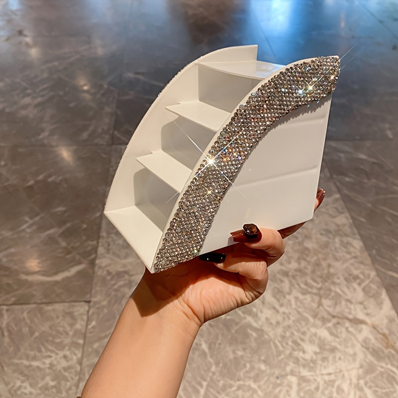 Light Desktop Storage Box with Artificial Diamond for Office and Makeup