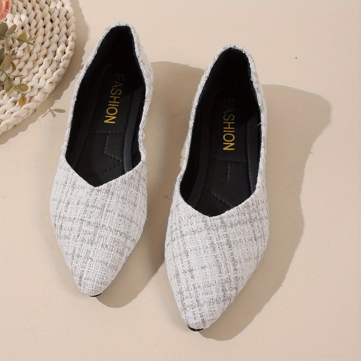 Women's Tweed Ballet Flats Soft Sole Slip On Shoes
