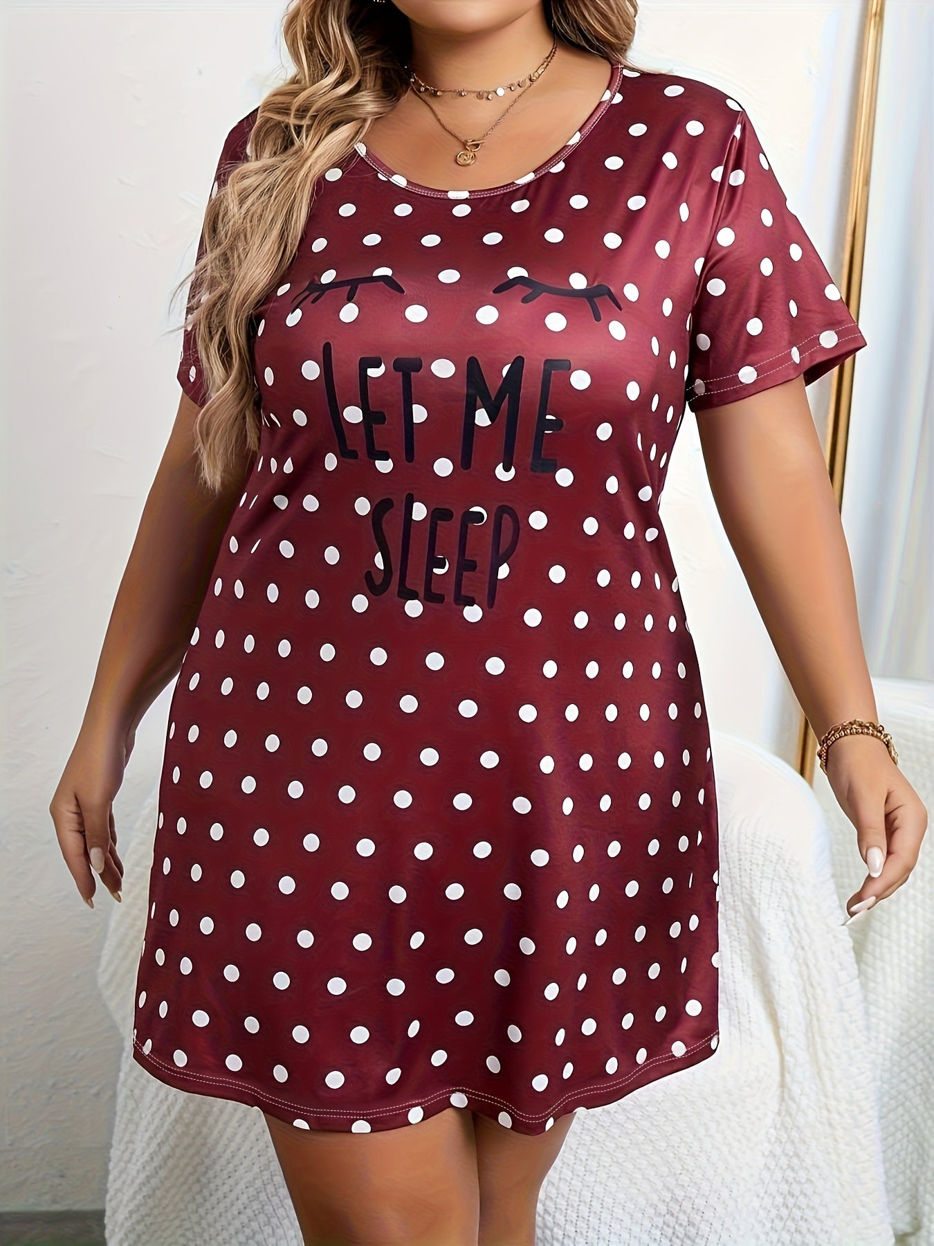 Eyelash & Polka Dot Print Sleep Dress