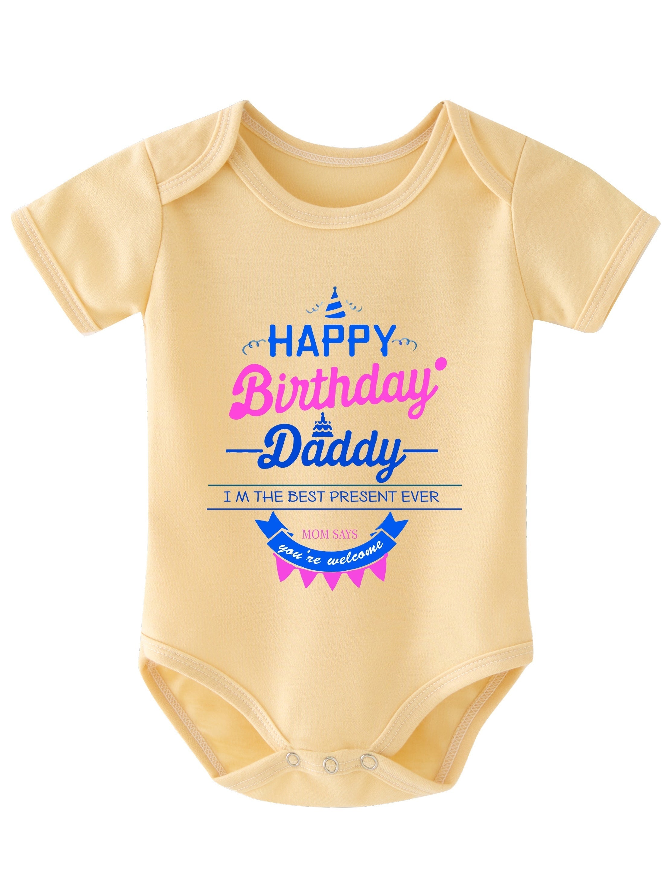 Baby Boys Girls Happy Birthday Daddy Short Sleeve Round Neck Onesie