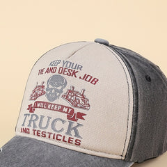 Skull Truck Print Baseball Cap Vintage Washed Distressed Ripped Dad Hats