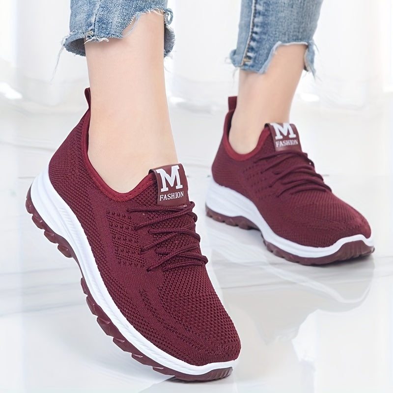 Women's Knitted Sports Shoes Lightweight Lace Up Low Top Running Shoes
