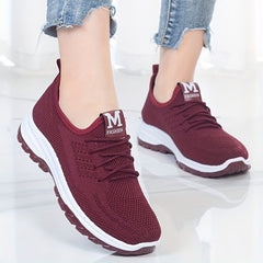 Women's Knitted Sports Shoes Lightweight Lace Up Low Top Running Shoes