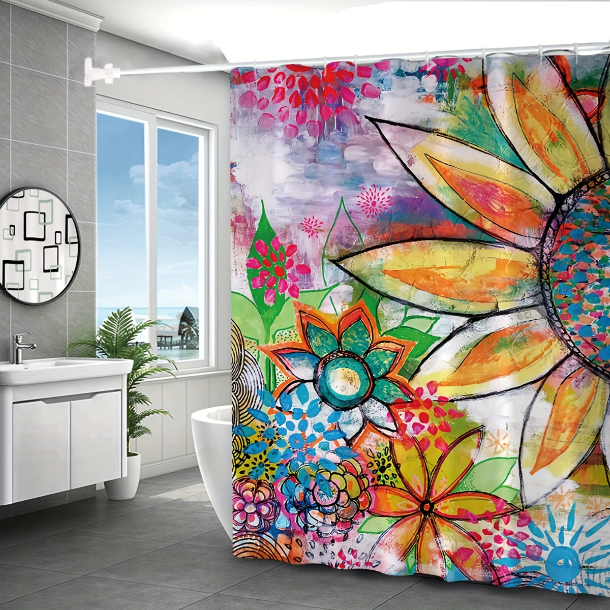 Colorful Flower Shower Curtain - Waterproof and Mildew Proof