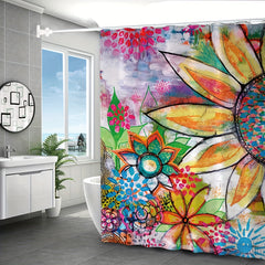 Colorful Flower Shower Curtain - Waterproof and Mildew Proof