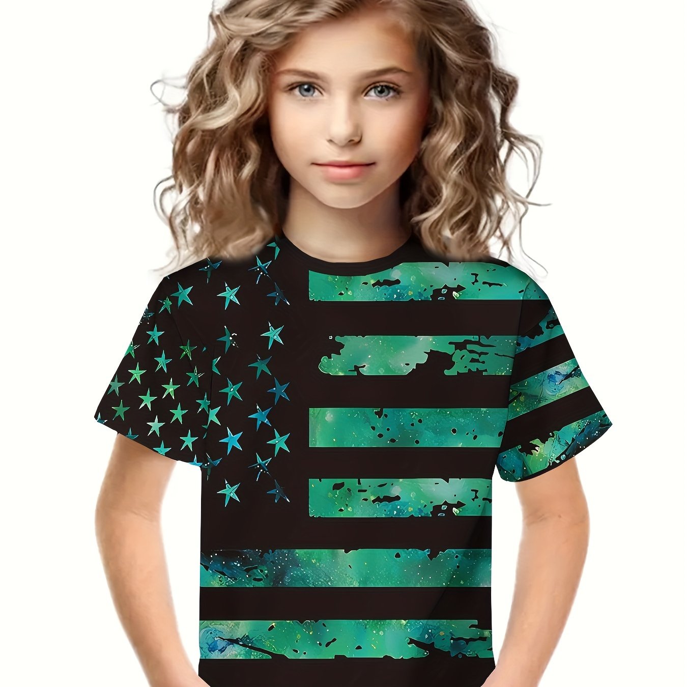 3D American Flag Graphic Short Sleeve T shirt for Summer Sports