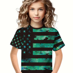 3D American Flag Graphic Short Sleeve T shirt for Summer Sports