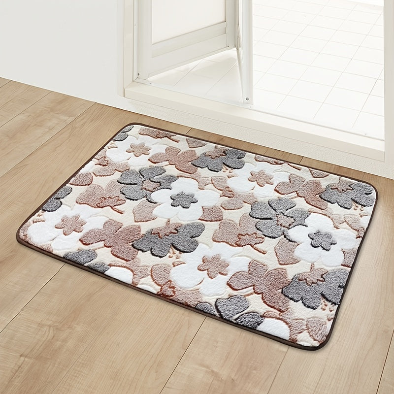 Flower Printed Non Slip Bathroom Rug Padded Bath Mat Shower Comfort Mat