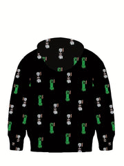 Boy's Pixel Monster Graphic Hoodie Breathable Hooded Sweatshirt
