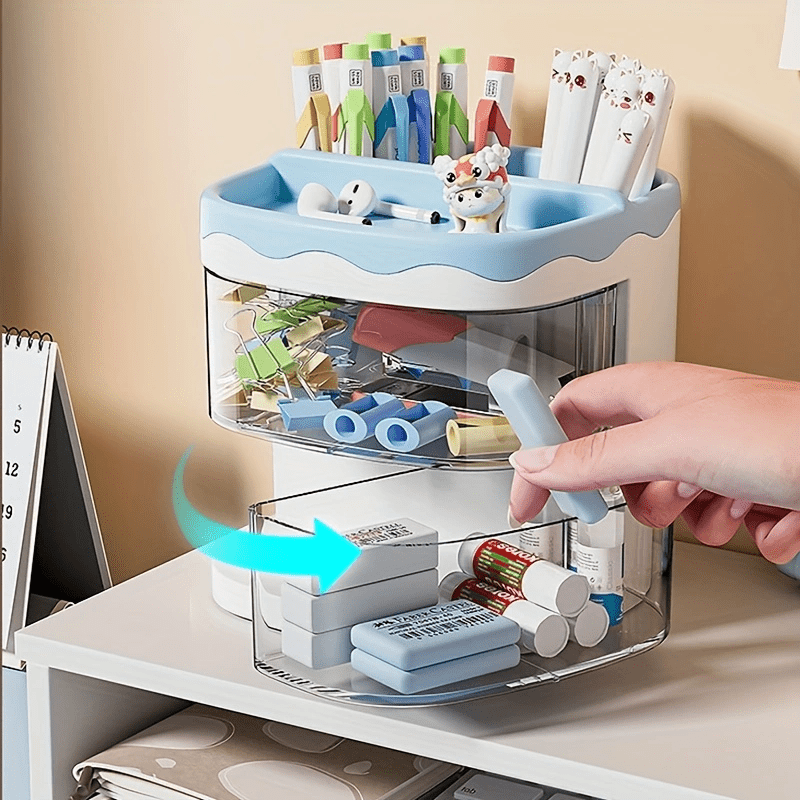 Rotary Office Penholder Desktop Desk Penholder Transparent Storage
