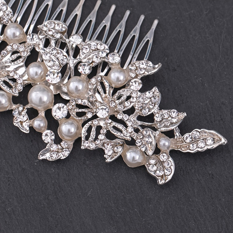 Bridal Hair Comb Faux Pearl Wedding Headpiece Vintage Floral Hair Piece