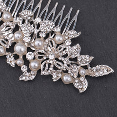 Bridal Hair Comb Faux Pearl Wedding Headpiece Vintage Floral Hair Piece