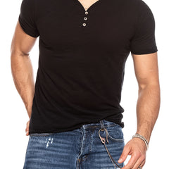 Men's Casual V Neck Button Tee Shirt