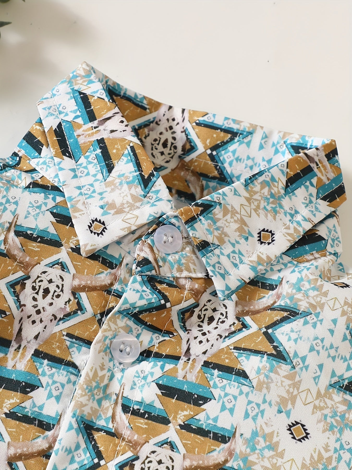 Western Cow Head Print Button Down Shirt Baby Boys Tee Top