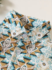 Western Cow Head Print Button Down Shirt Baby Boys Tee Top