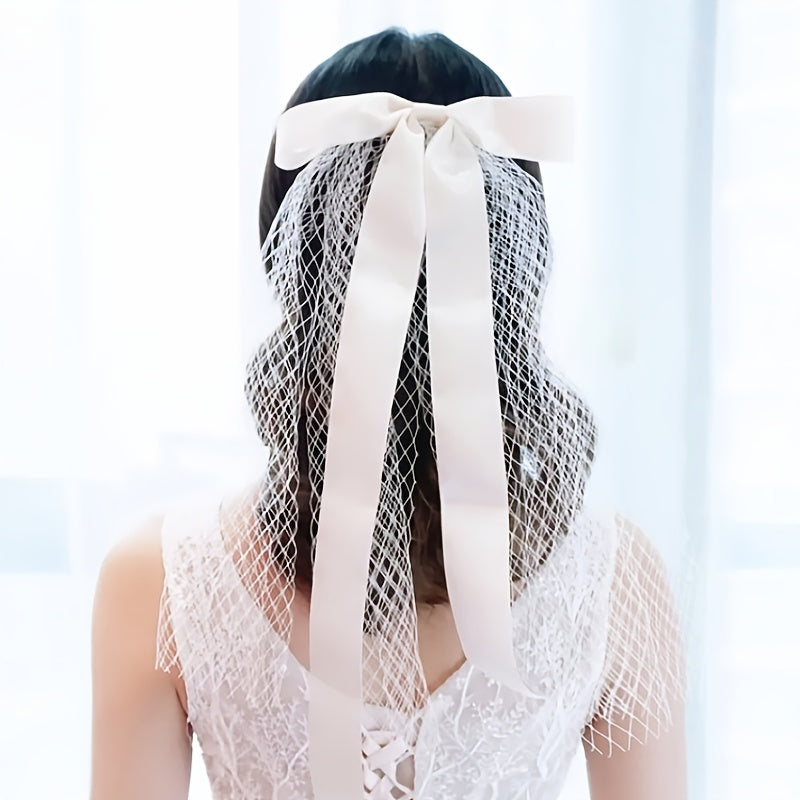 Bridal Tulle Wedding Dress Ladies Veil Bow Tie Hairpin