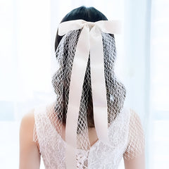 Bridal Tulle Wedding Dress Ladies Veil Bow Tie Hairpin