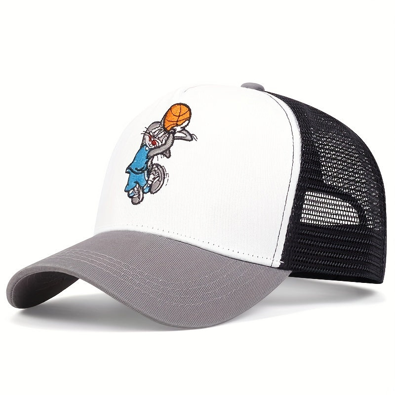 Rabbit Basketball Embroidered Men's Hip Hop Flat Brim Hat