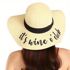 Always On Vacay Sun Hat Classic Letter Embroidery Wide Brim Straw Hat