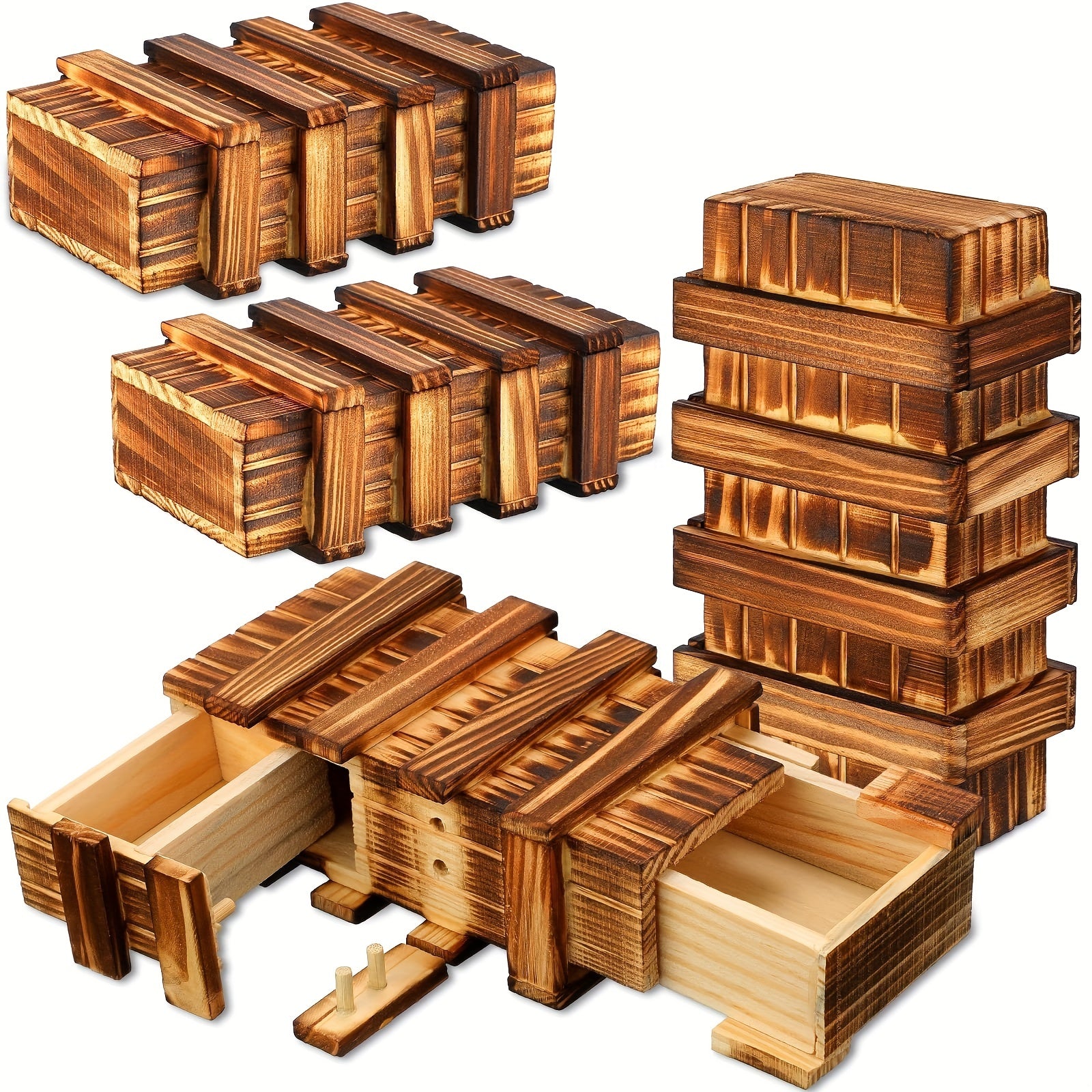 Wooden Secret Puzzle Box for Adults - Hidden Compartments