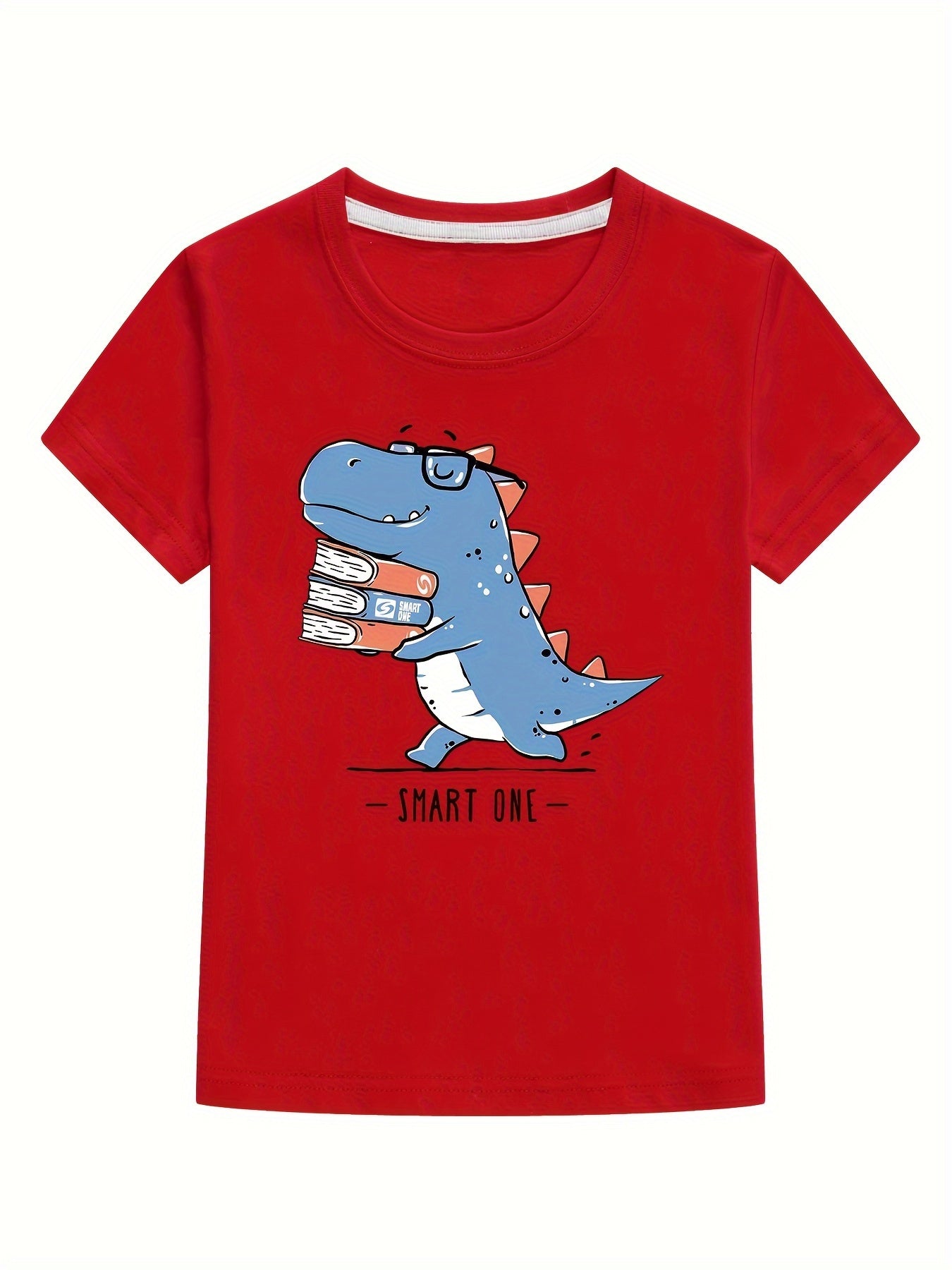 Dino Print Letter Graphic Short Sleeve Crew Neck Tops T shirt For Kids