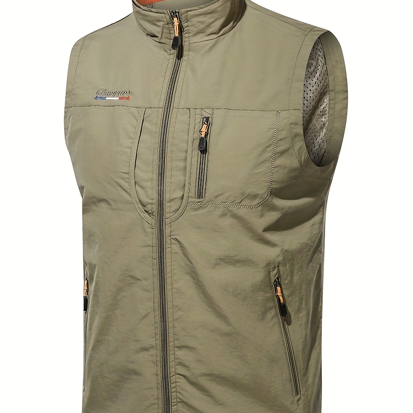 Men's Stand Collar Zip Up Cargo Vest for Outdoor Activities
