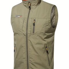 Men's Stand Collar Zip Up Cargo Vest for Outdoor Activities