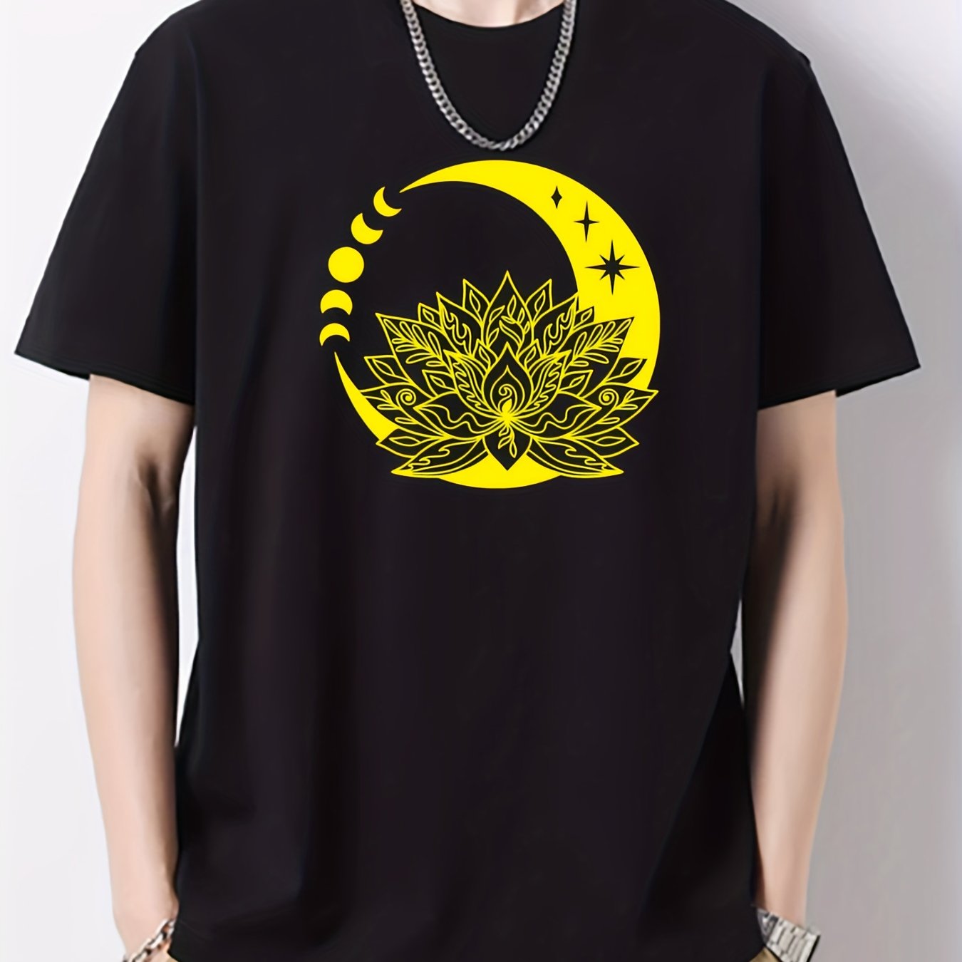 Cotton Moon Print Men's Graphic Crew Neck Active T shirt