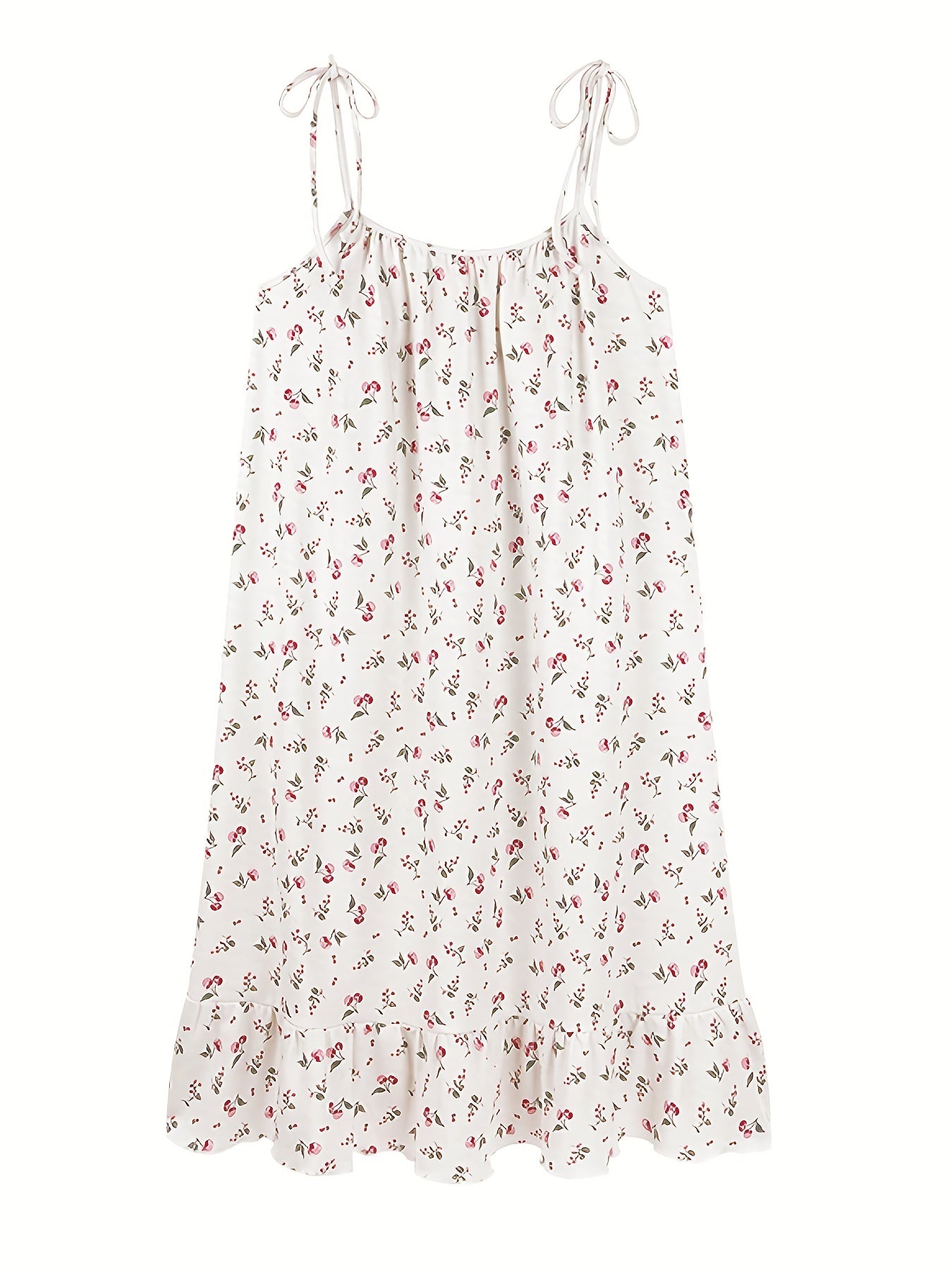 Floral Print Slip Nightdress Lace Up Ruffle Sleep Dress Women's Sleepwear