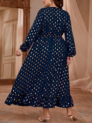 Plus Dot Print Long Sleeve Maxi Dress