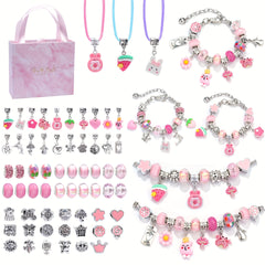 66Pcs DIY Charm Bracelet Necklace Kit for Girls Beads Pendants Chains