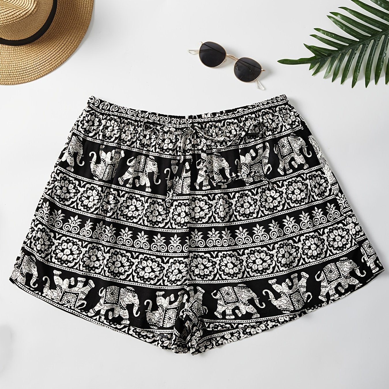 Geometric Print Elastic Stretch Shorts
