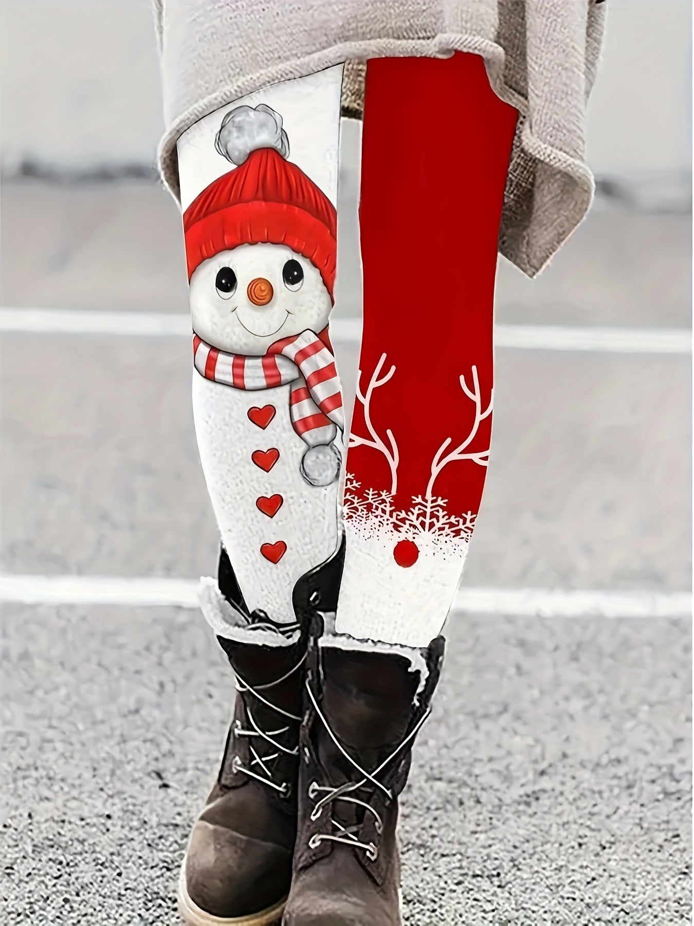 Snowman Print High Rise Leggings