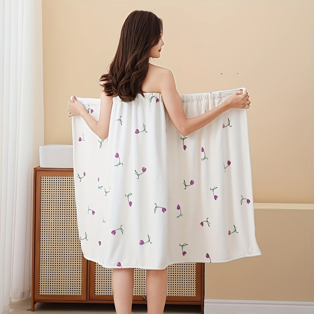 Quick Drying Tulip Pattern Bathrobe for Women - Absorbent Bath Skirt