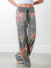 Boho Floral Drawstring High Waist Wide Leg Pants