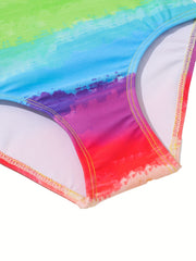 Gradient Rainbow Ruffle Trim Swimsuit for Girls