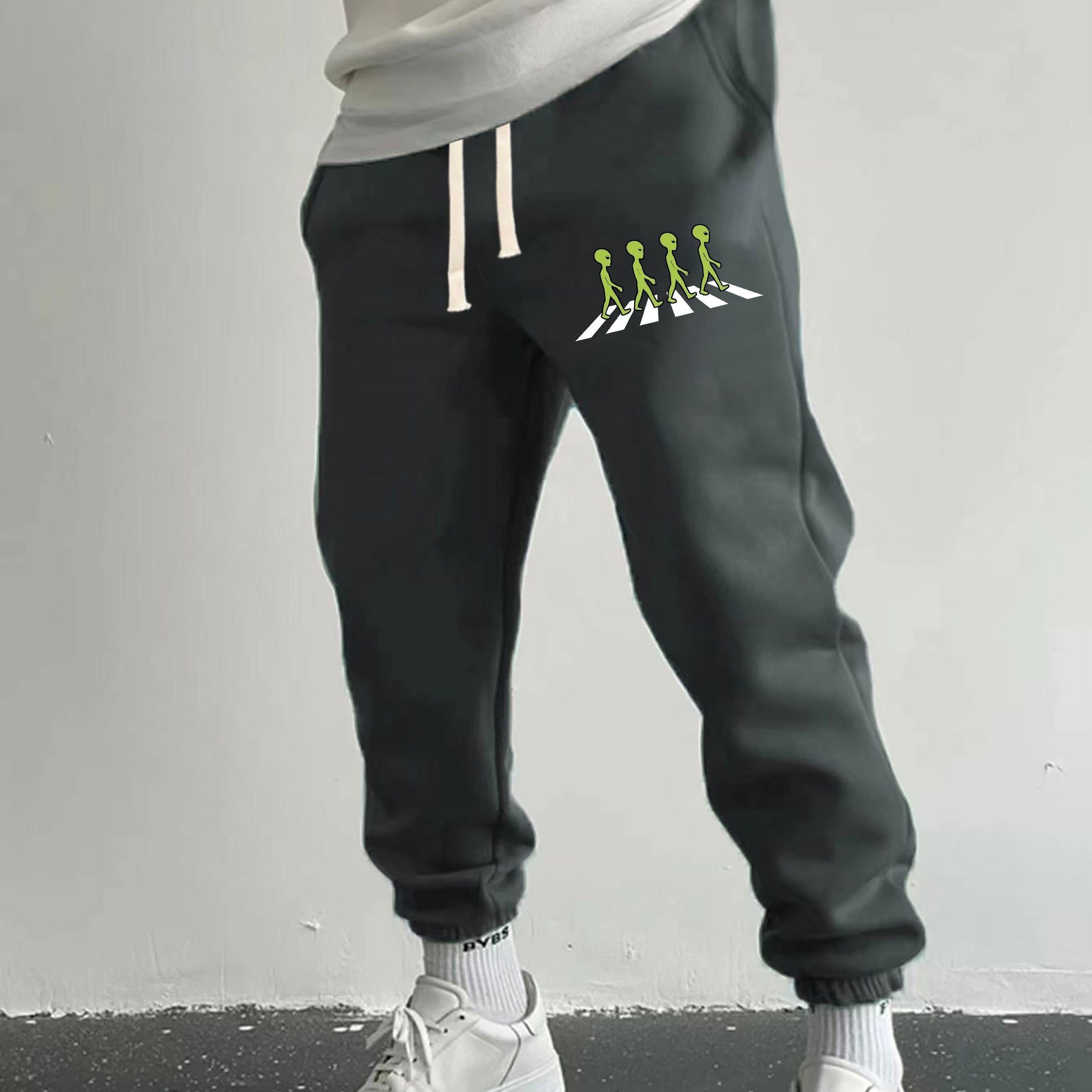 Men's Alien Graphic Joggers with Stretch and Drawstring