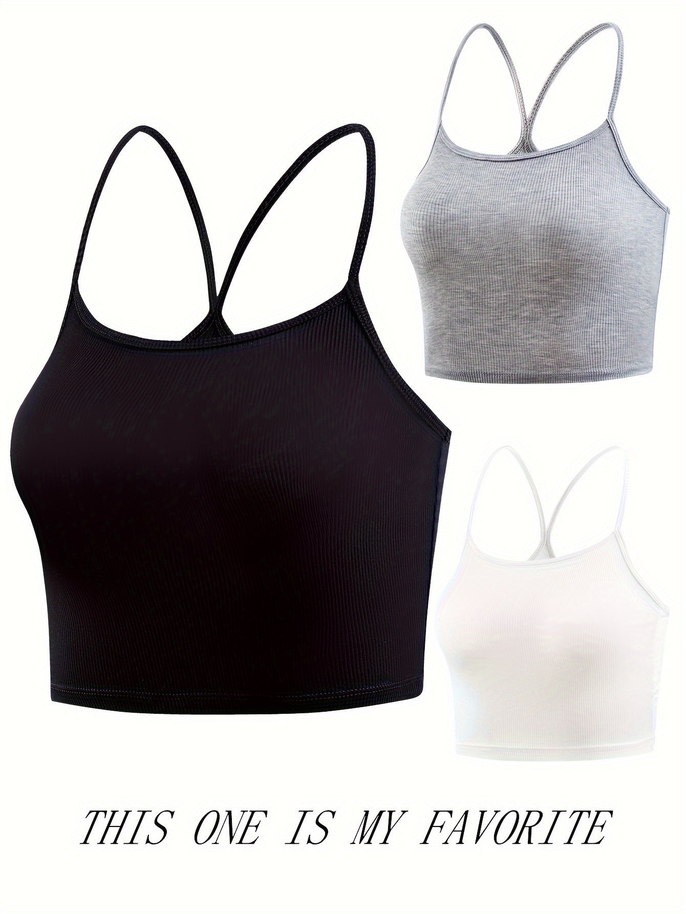 3pcs Solid Ribbed Cami Tops Cross Back Women's Lingerie